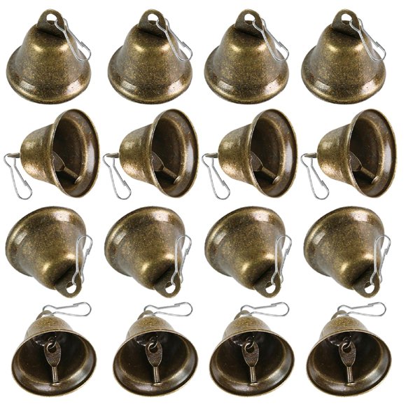 BigOtters Craft Bells, 16PCS Bronze Jingle Bells Vintage Bells (1.7" X 1.5") with Spring Hooks Hanging for Wind Chimes Housebreaking Making Dog Potty Training Doorbell Wedding Decor DIY Favor