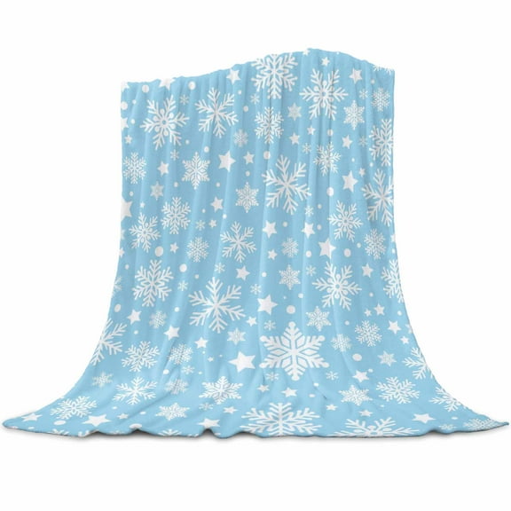 Christmas Snowflakes Flannel Blanket for Bed,Travel and Camping, Blue Snowflakes Romantic Winter Super Soft Cozy Blanket for All Seasons 32"x48"