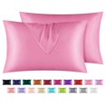 thumbnail image 1 of Funda de almohada de seda satinada Astarin para cabello, tamaño estándar, color rosa. Paquete de 2 fundas de almohada de satén con cierre de sobre, 50 x 66 cm., 1 of 7