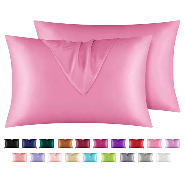 Funda de almohada de seda satinada Astarin para cabello, tamaño estándar, color rosa. Paquete de 2 fundas de almohada de satén con cierre de sobre, 50 x 66 cm.