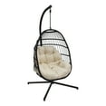 Abble Outdoor Wicker Hanging Basket Swing Chair with Cushion and Stand Black & Beige