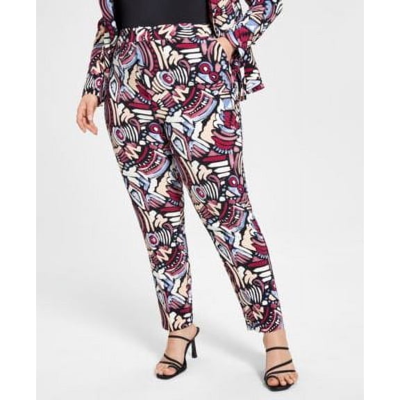 Nina Parker Trendy Plus Size Printed Tailored Pants Abstract Print 0X