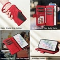 thumbnail image 5 of YEYKX for Samsung Galaxy A21 Wallet Phone Case with 9 Card Holder Zipper Pocket, Magnetic Closure Premium Folio PU Leather Flip Case with Wrist Strap for Samsung Galaxy A21,Red,For Galaxy A21, 5 of 8