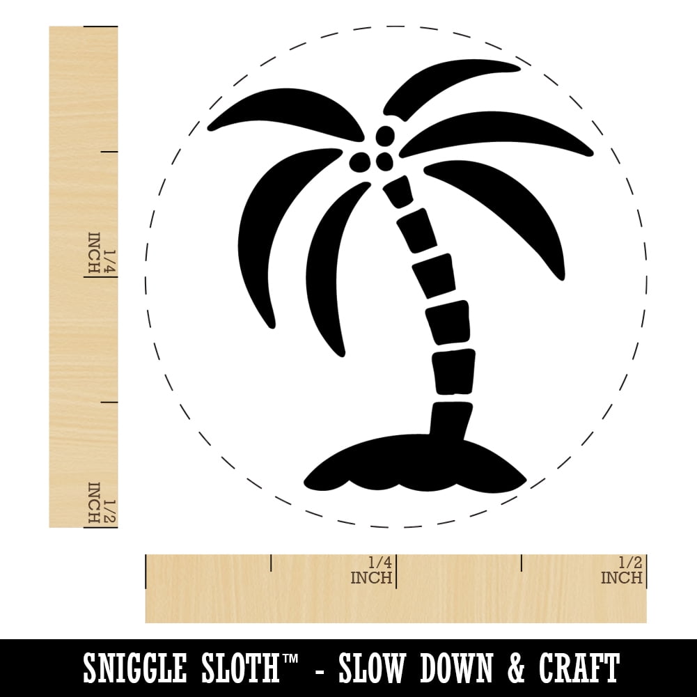 Palm Tree on Island Self-Inking Rubber Stamp Ink Stamper - Dry Pad (No Ink) - Mini 1/2 Inch