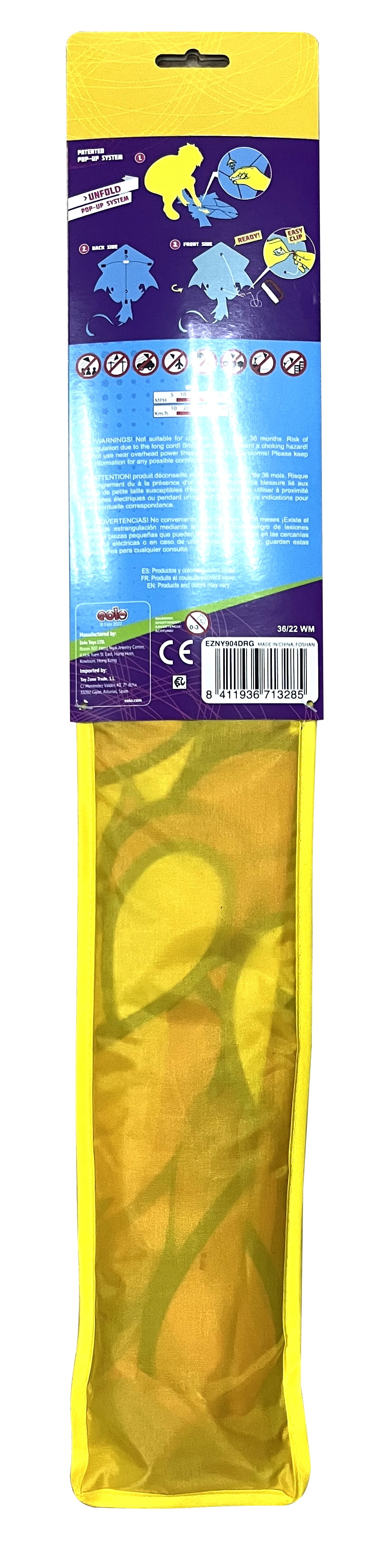 EOLO KITES Ready2Fly Pop-Up 27" Diamond Kite, Rainbow. Reusable Tote included, Children Ages 4+