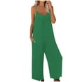 thumbnail image 2 of Prime Day Sales, JURANMO Jumpsuits for Women Casual Ribbed Knit Sleeveless Romper Summer Spaghetti Strap Stretchy Wide Leg One Piece Pants with Pockets Green XL, 2 of 7