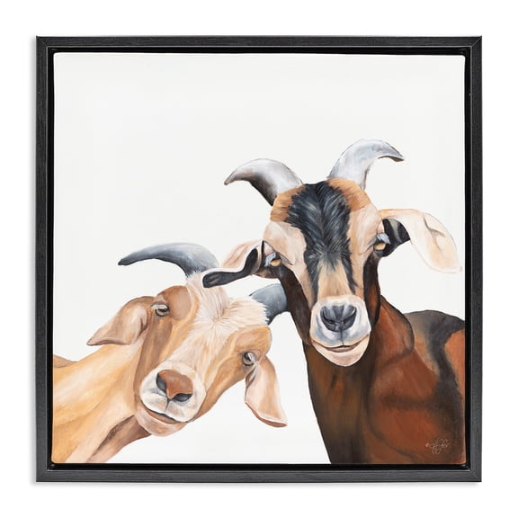 Stupell Industries Happy Goat Smiling Animals Animals & Insects Painting Black Floater Framed Canvas Art Print Wall Art, 18 x 18