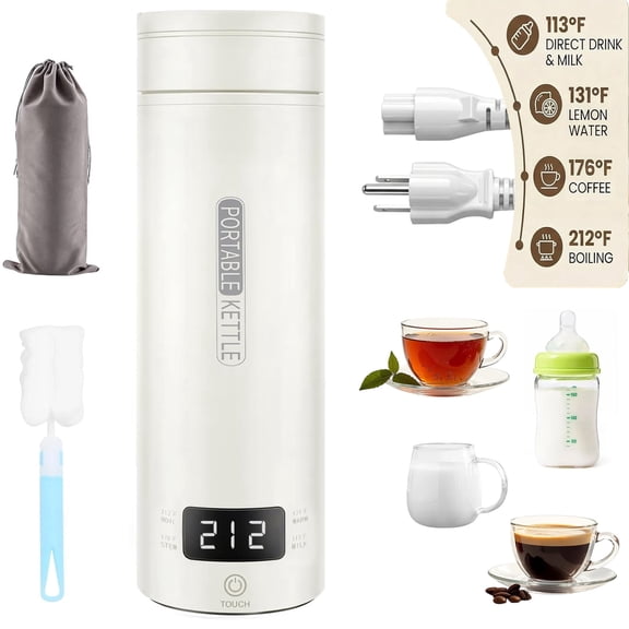 Electric Kettle for Travel, Portable Small Kettle with Temp Control,Mini Tea Coffee Boiler & Insulated Cup, Fast Boil Leak-Proof for Hotel/RV