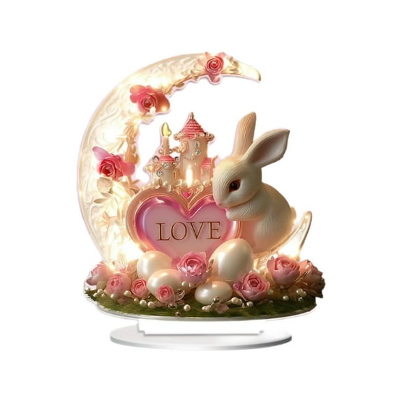 WMGHA Valentines Day Decorations Indoor Gingerbread Houses Decor - Gingerbread House Valentines Day Collectible Buildings Figurines Rose Bunny with Love Tabletop Decoration Gift