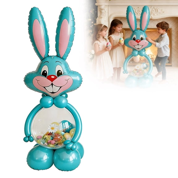 Cute Standing Foil Balloon with Egg-Shaped Base, Reusable Bunny Design, Easy Inflation for Easter, Birthday & Animal-Themed Party Decor, Lightweight Table Centerpiece & Window Accent(Blue)