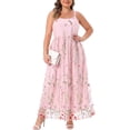 thumbnail image 2 of Agnes Orinda Women's Plus Size Floral Dresses U Neck Sleeveless Embroidered Mesh Double Layer Wedding Maxi Cami Dress with Pockets 3X Pink, 2 of 6