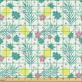 thumbnail image 2 of Tropical Fabric by the Yard Upholstery, Pineapples Hawaiian Flowers Areca Palm and Monstera Leaves Graphic, Decorative Fabric for DIY and Home Accents, Petrol Blue Yellow Pink by Ambesonne, 2 of 5