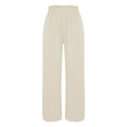 thumbnail image 4 of AKEGAMN Linen Palazzo Pants High Waist Wide Leg Summer Casual Beach Trousers, White S-3XL, 4 of 5