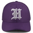 thumbnail image 2 of Daxton Premium Mid Profile Hat Semi Curved Visor Purple Cap White Silver Gothic Embroidered, Letter H, 2 of 4