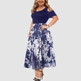 thumbnail image 4 of LYXSSBYX Plus Size Dresses for Women on Clearance 5 X Plus Size Women Sexy O-Neck Strapless Draw Back Lace Splicing Short Sleeve Dress, 4 of 8