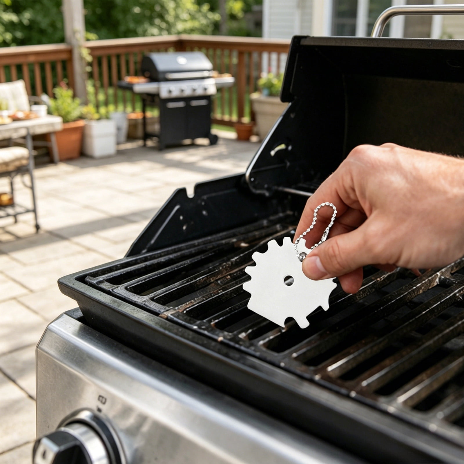 Surpdew Bristle Free BBQ Grill Scraper Stainless Steel Grill Grate Cleaner Tool with Hanging Chain Safe Grease Remover for Gas Charcoal Porcelain Grills Outdoor Camping Grilling Stocking Stuffers