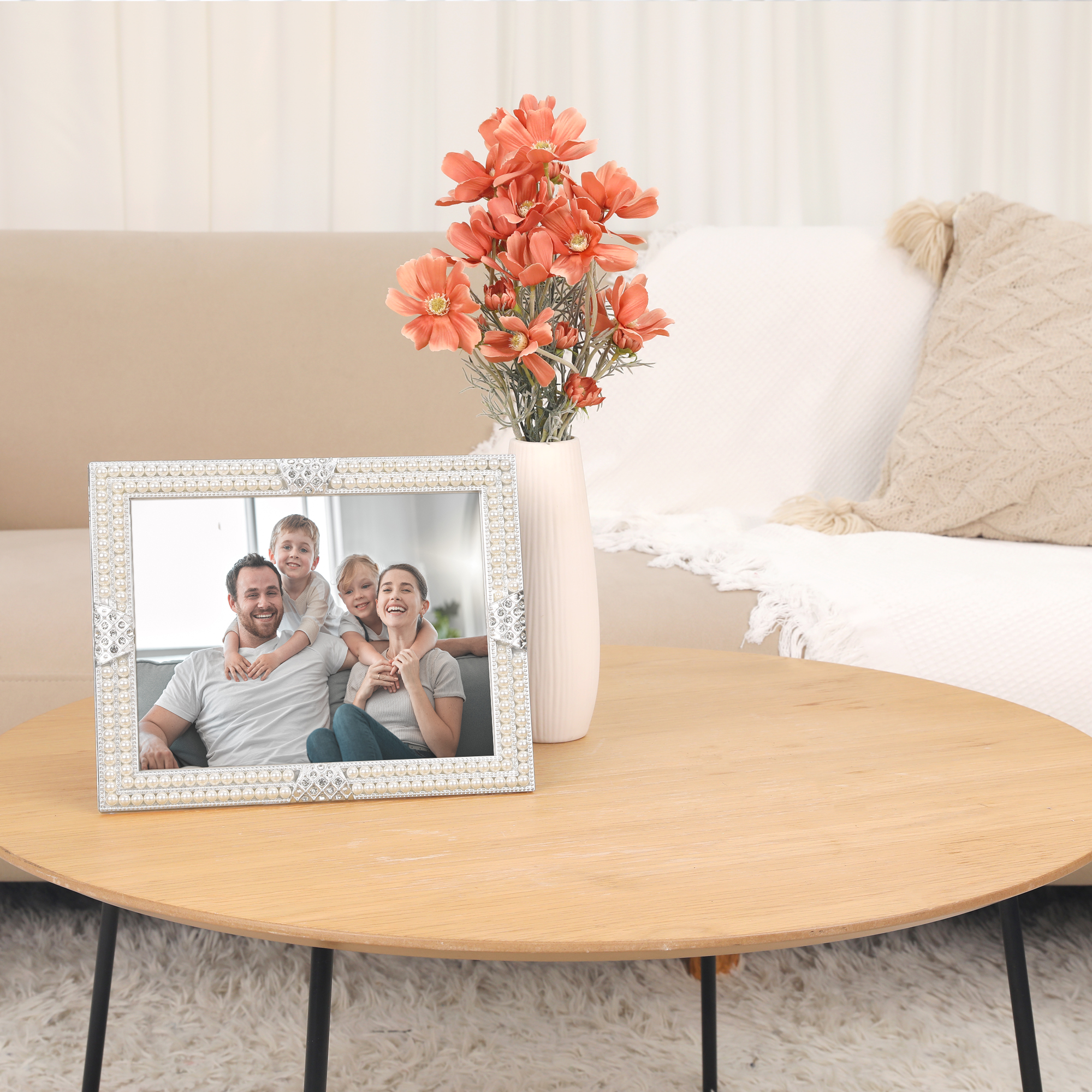 Unique Bargains Pearl Picture Frame Vintage Retro Plated Crystal Photo Frames Silver 7x10"