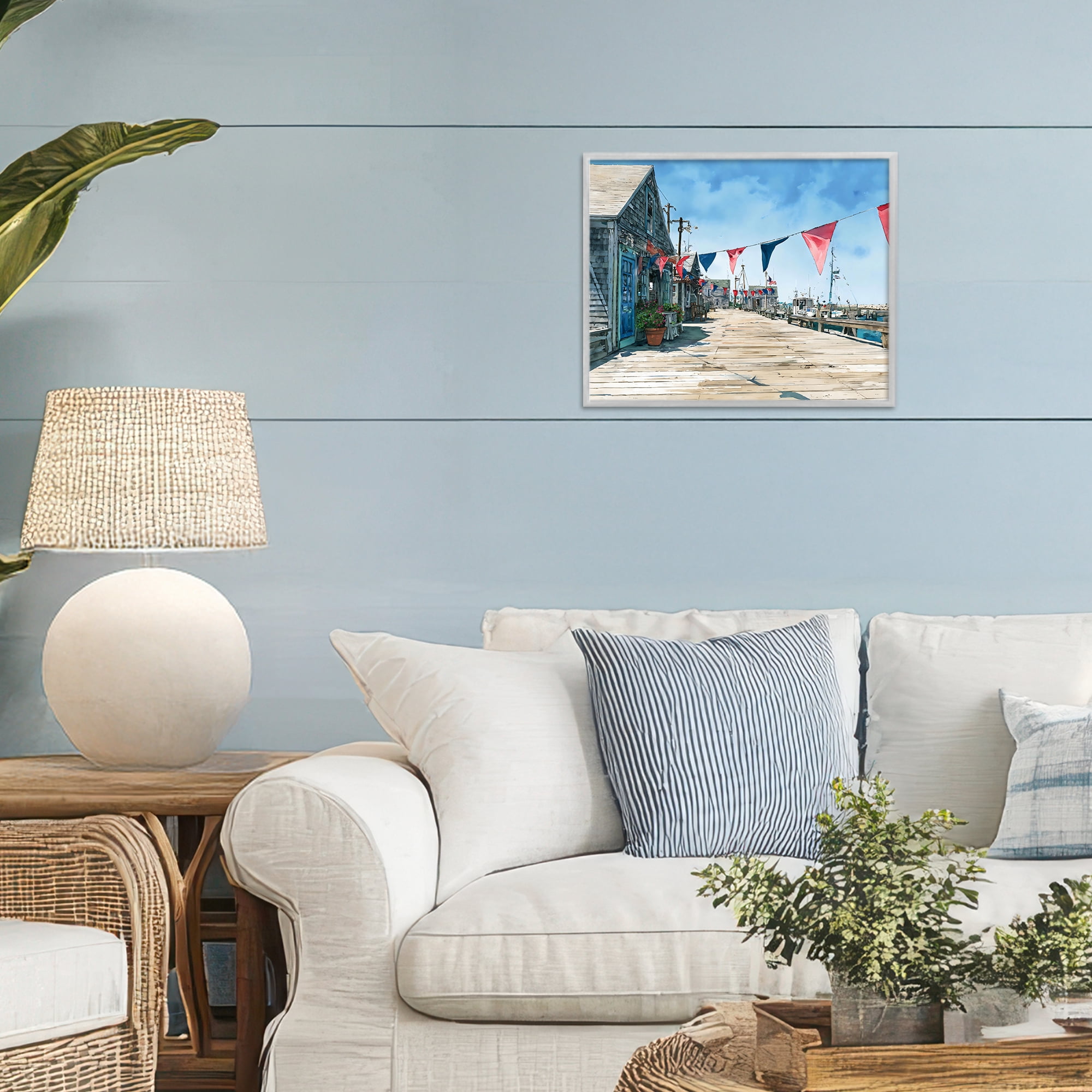 Stupell Industries Seaside Fishing Wharf Gray Framed Giclee Art, design by Franklyn Gregory