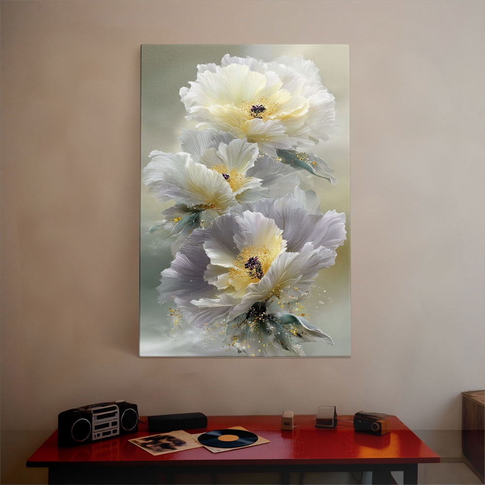 1pc Elegant White and Gray Peony Canvas Wall Art, Framed Decor room hanging Wall Picture Decor for Home Gifts, Ideal for living room, bathroom, bedroom, kitchen wall art decor canvas wall art