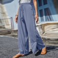 thumbnail image 2 of Edvintorg Wide Leg Pants Women 2025 Trendy Women's Summer Casual Pants High Waist Solid Color Comfortable Button Decoration Pants with Drawstrings Blue XXXL, 2 of 7