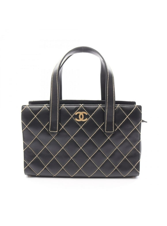 Pre-Owned CHANEL Wild Stitch Handbag, Leather, Women's, Black (Good)