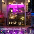 thumbnail image 3 of Homieasy Bakers Rack with Power Outlet and LED light strings, Microwave Oven Stand Kitchen Storage Shelf with Wire Basket, Coffee Bar Station Island table with 10 hooks for Spices, Pots, Black Oak, 3 of 9
