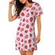 thumbnail image 2 of Balery Hand Drawn Strawberry Camisón de manga corta con cuello redondo para mujer, cómodo y elegante., 2 of 6