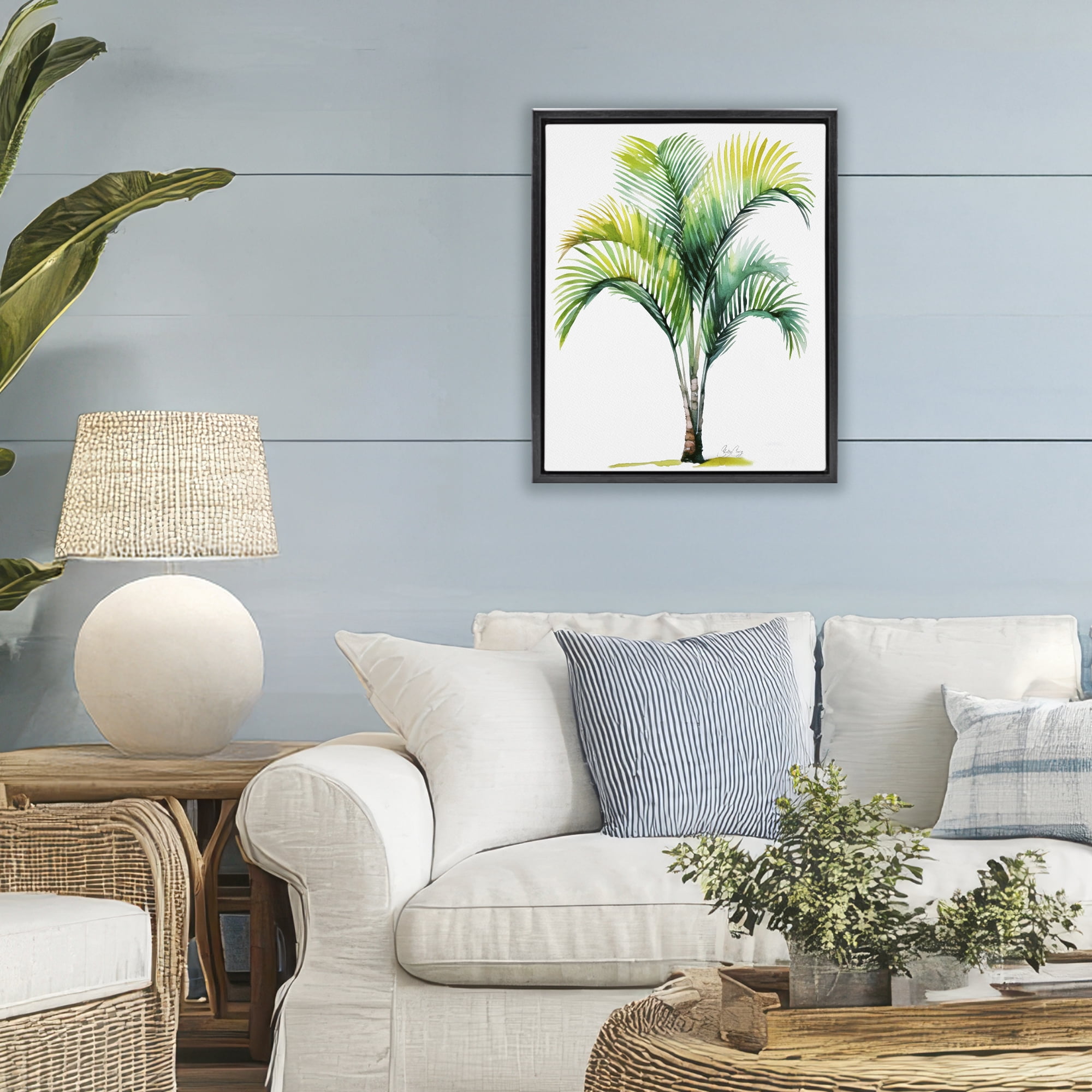 Stupell Industries Coastal Canopy Palm Tree Black Framed Floater Canvas Wall Art, design by Shelly Craig