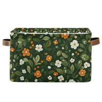 Yayeee Canvas Storage Basket with Handles for Shelves Fabric Bins Closet Organizer, Green Flowers Pattern