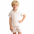 thumbnail image 2 of Gyexs Boys 2 Piece Summer Outfits Beach Vacation Sets Textured Linen Short Sleeve Button Down Shirts and Shorts Clothing Set White, 12-18 Months, 2 of 5