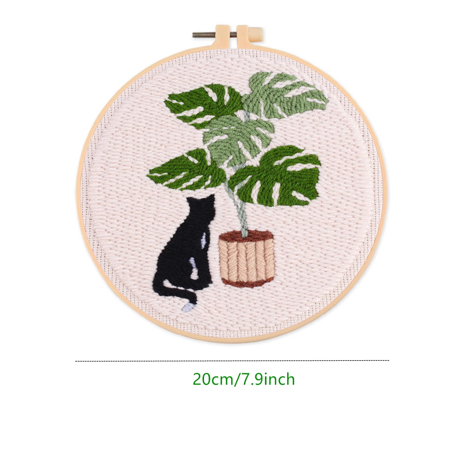 Historyli Go5H Punch Needle Kits For Beginners, Cute Cat And Green Plant Themed Punch Needle Embroidery Starter Kits With Punch Needle Fabric And Embroidery Hoops
