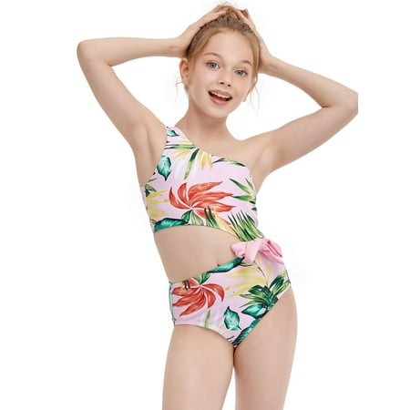 

One opening Mom and Children Oblique Shoulder One-piece Parent-child Swimwear