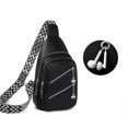 thumbnail image 2 of CHAO Bolso de pecho nuevo, elegante bolso bandolera de cuero para hombre y mujer, con orificio para auriculares, bandolera con correa ancha, color negro, 2 of 5