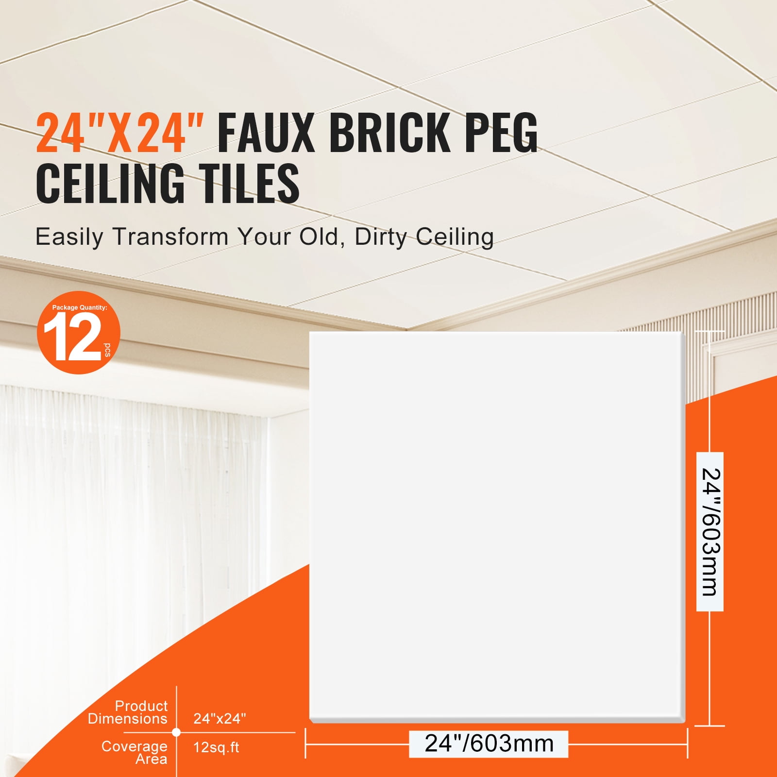 KFFKFF Drop-In Ceiling Panels, Set of 12, 24x24 inches, Crafted from Premium PVC Foam, Fire-Resistant with Flexible Design for Simple Setup, Ideal for Enhancing Home or Office Decor, Sleek White