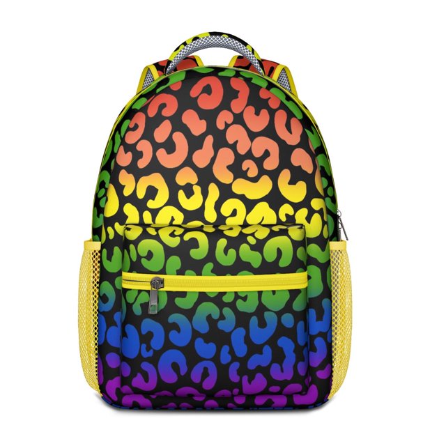 Everyday School Bag with Unique Leopard and Tropical Animal Print, Lightweight Student Backpack Featuring Fashionable Glitter Spots and Abstract Patterns