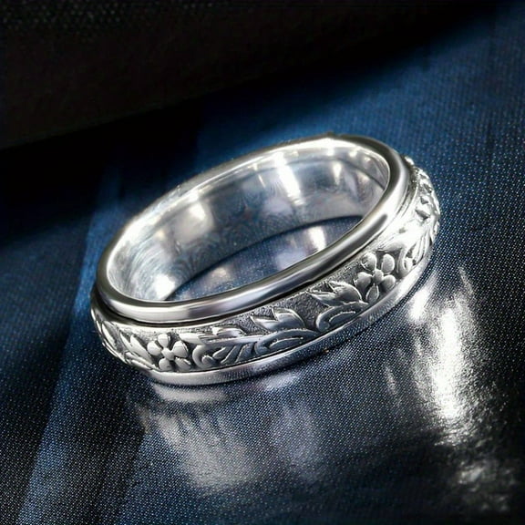 Retro Brass Finger Rings for Women Embossing Flower Pattern Platinum Size 6(16.5mm)