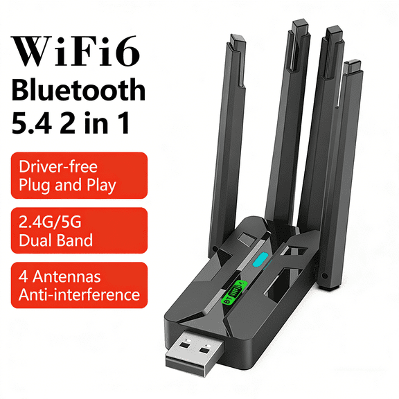AX900 WiFi 6 USB Adapter with Bluetooth 5.4, 900Mbps Dual Band 2.4G & 5.8G Wireless Network Adapter, Drive Free, MU-MIMO for Desktop, Laptop, Windows 10/11