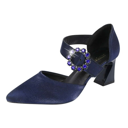 

High Heels for Women Fashion Women Pointed Toe Rhinestone Buckle High Heels Pointed Toe Hollow Cloth Thick Heel Shoes