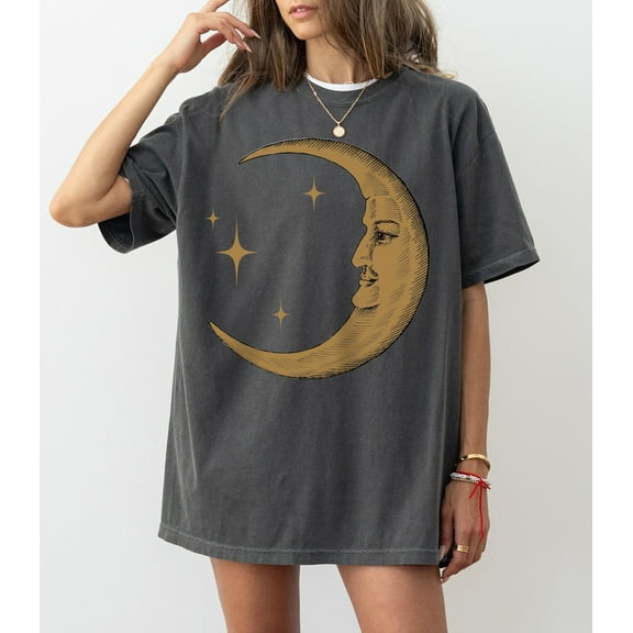 Simple Fit Boho Moon Shirt, Retro Tshirt For Women, Celestial Trendy Yoga Shirt Gift, Spiritual Astrology T Shirt, Vintage Graphic Tee