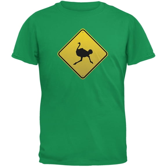 Ostrich Crossing Sign Irish Green Adult T-Shirt - Medium