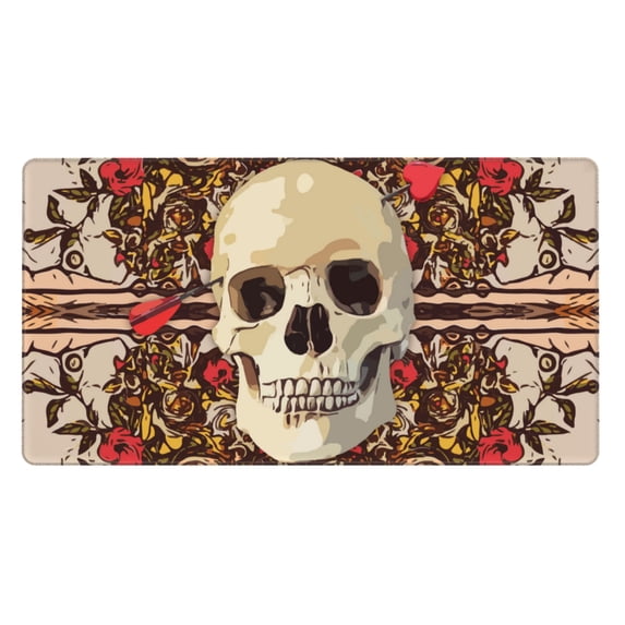Large Mouse Pad, Cupid Heart Arrow Floral Skull Non-Slip Waterproof Rubber Keyboard Office Desk Pads Mousepad, 29.5 x 15.8 inches 3mm Thick