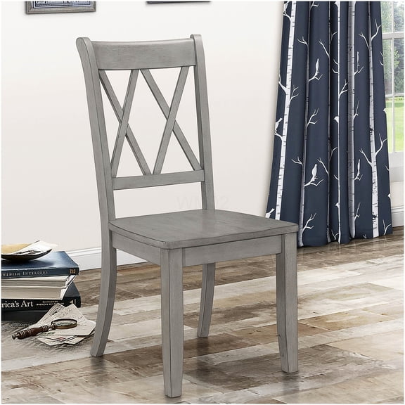 Set of 2 Gray Transitional Dining Chairs, Double X-Back Design Side Chairs with Wood Veneer for Kitchen & Dining Room