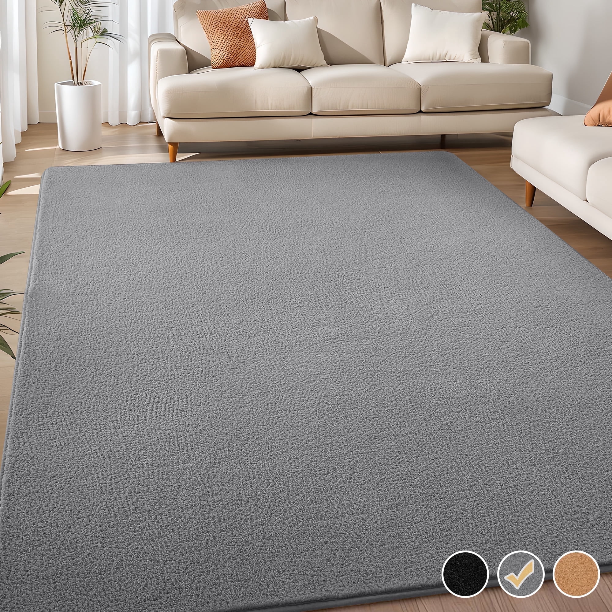 Nefoso Low Pile Area Rug, 8ft x 10ft Soft Fluffy Area Rugs for Living Room Bedroom Decor Carpet, Light Gray