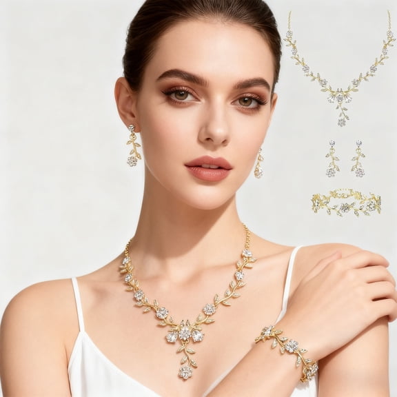 Uxgjfwu Rhinestone Teardrop Jewelry Set, Sparkling Necklace and Earrings Gift Set, Elegant Accessories for Evening, Party, Date, Special Event, Presentation Box