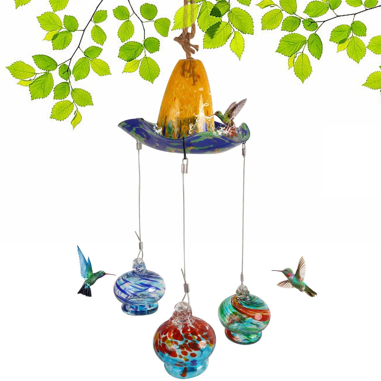 sruoe Hummingbird Feeder, Hanging Hummingbird Feeder Outdoor, Small Hummingbird Feeders, Ant Moat Perch Decor Bird Feeders for Garden Patio Window Backyard, Glass