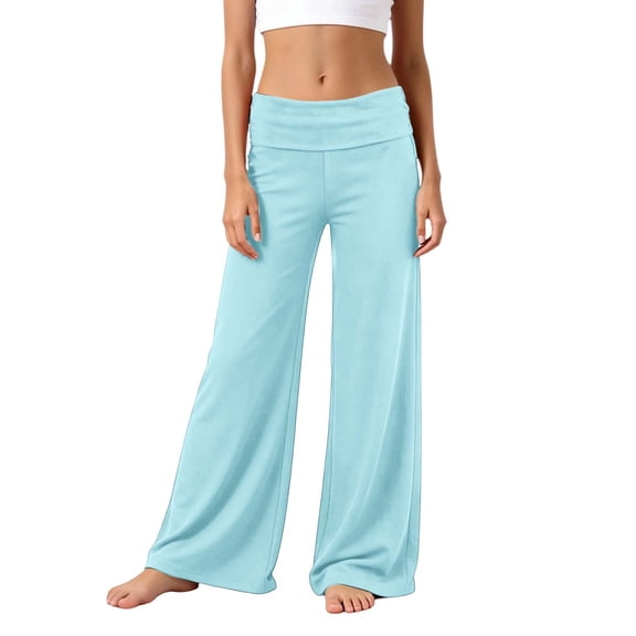 GobdXE Girls Solid Fold Over Waist Wide Leg Yoga Pants Soft Stretch Casual Active Bottoms Mint Green,11-12 Years