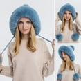 thumbnail image 3 of D-GROEE Women Winter Wool Cover Ears Hat Ear Flaps Thicken Ski Snow Hats Knit Plush Lined Hat with 3 Pom Pom, 3 of 6