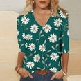 thumbnail image 2 of YUGYXL Casual 3/4 Sleeve Shirts for Women Trendy Flower Print Tshirts V Neck Lightweight Comfy Tops Dressy Soft Tunics Tees Holiday Blouse, 2 of 5