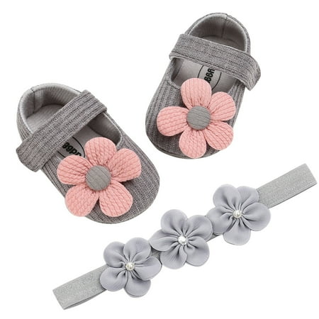 

ZMHEGW Toddler Baby Girls Prewalker Bowknot Flower Princess Shoes+Headband Set