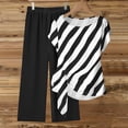 thumbnail image 5 of Women's 2 Piece Casual Outfit Diagonal Striped Asymmetrical Short Sleeve Top with Solid Color Elastic Waist Wide Leg Pants Breathable Daily Matching Set Black XL(XL), 5 of 5